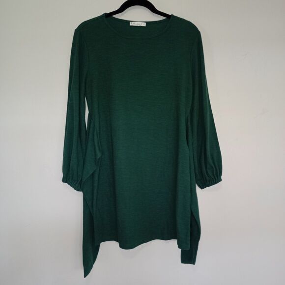 R Vivimos women's mini dress, size L, Olive Green, with front bow, puffed textur - Picture 12 of 13